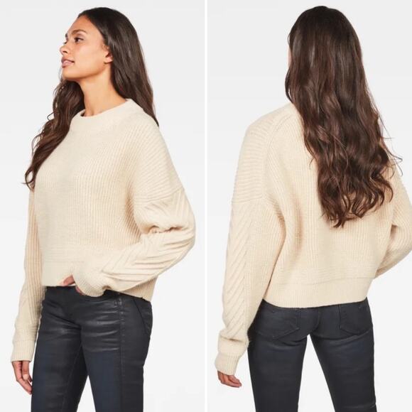 G STAR RAW Women's size L Weet Weave Knitted Ivory Chunky Sweater Wool Blend - Picture 1 of 10